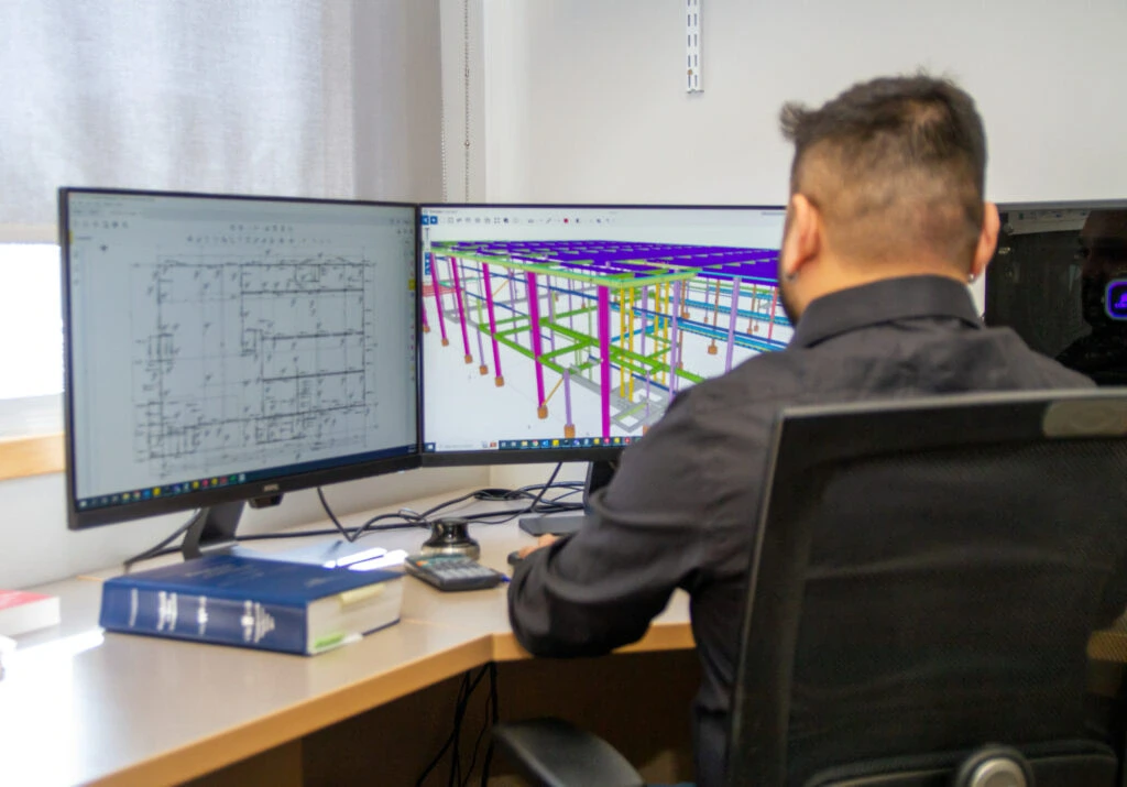 engineer analyzing structural design